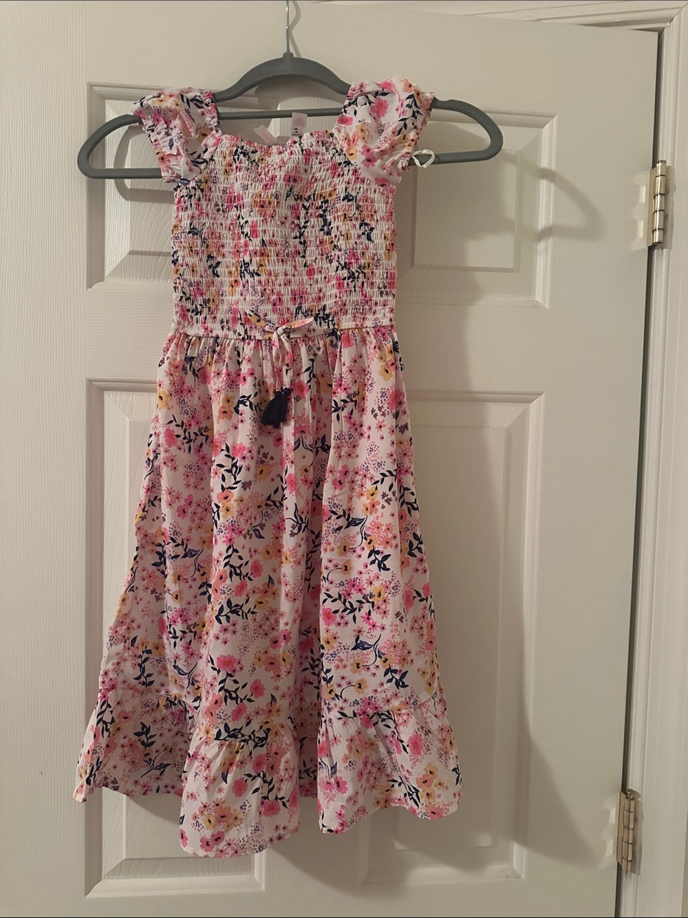 JapnaKids Girls Floral Smocked Maxi Dress Size 7 Pink Flutter Sleeve Boho